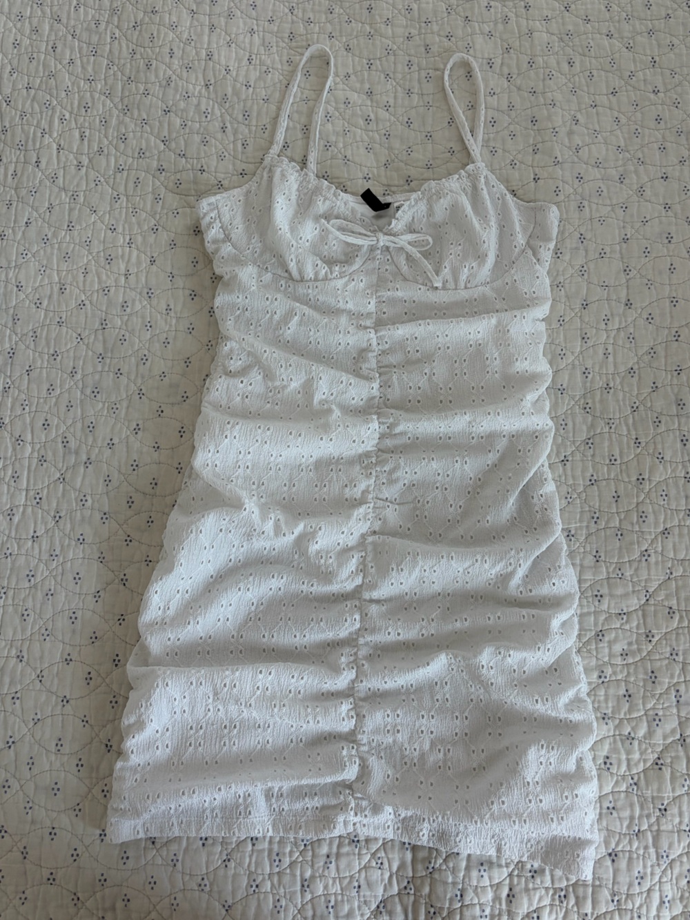 H&M Ruched Eyelet Mini Dress